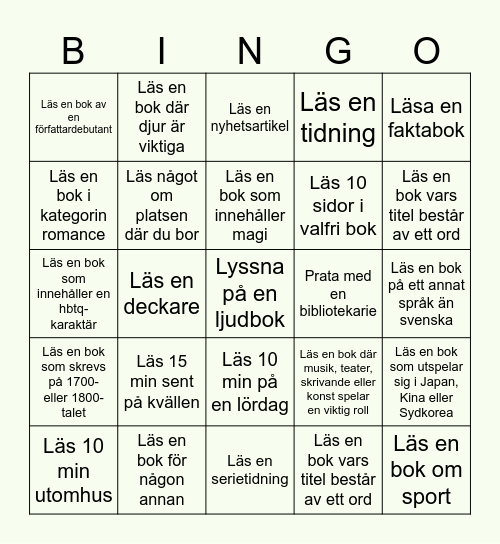 Läs-challenge Bingo Card