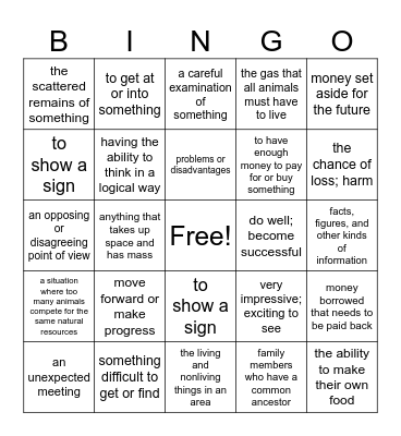 5th grade Vocabulary Review 3 Bingo Card