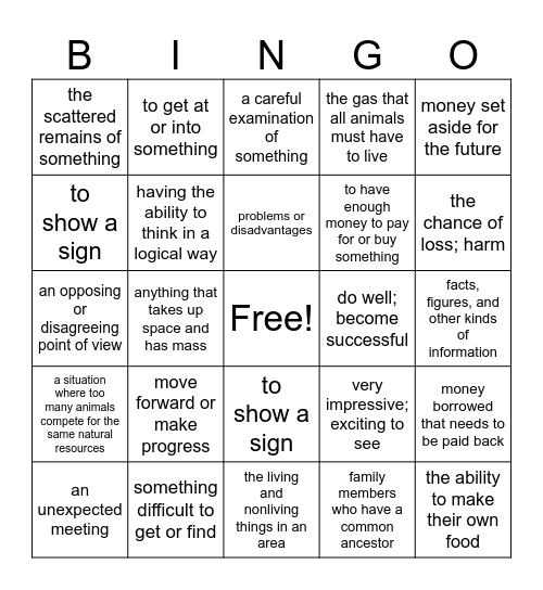 5th grade Vocabulary Review 3 Bingo Card