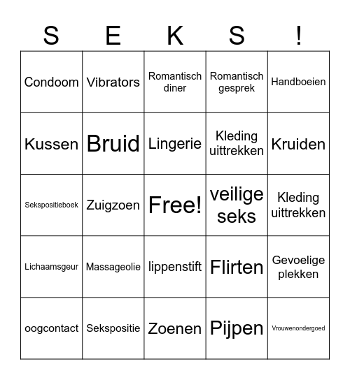 seks bingo Card