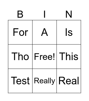 Test Bingo Card
