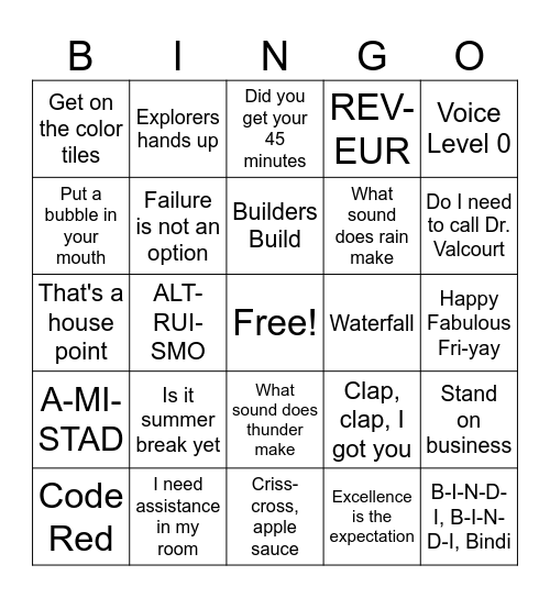 Crosspointe Bingo Card