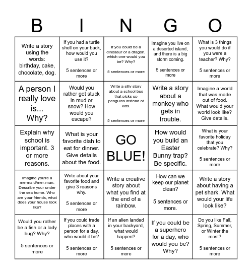 Go Blue Bingo Card
