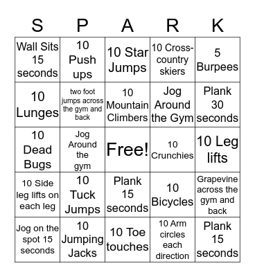 Fitness Bingo Card