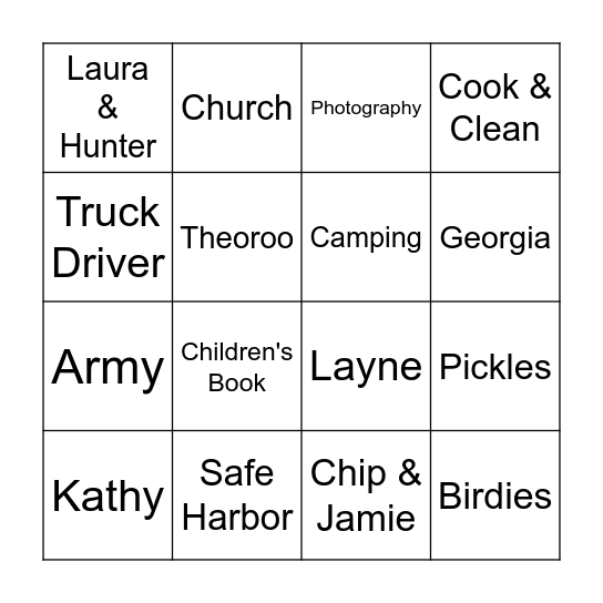 Chris's Birthday Bingo Card