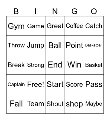 Basketball Vocabulary Bingo Card