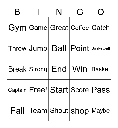 Basketball Vocabulary Bingo Card
