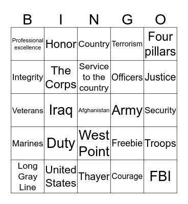 Thayer Awards Bingo Card