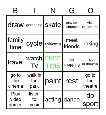 FREE TIME BINGO Card
