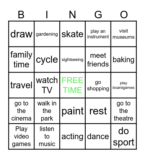 FREE TIME BINGO Card