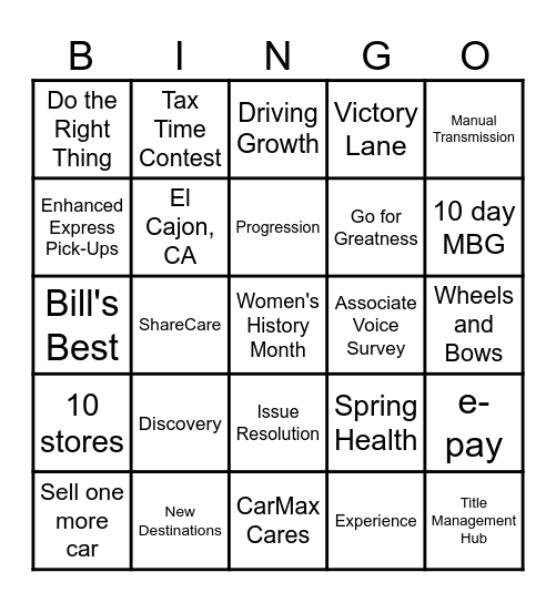 CARMAX BINGO Card