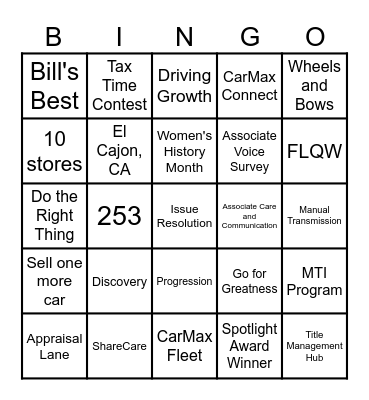 CARMAX BINGO Card