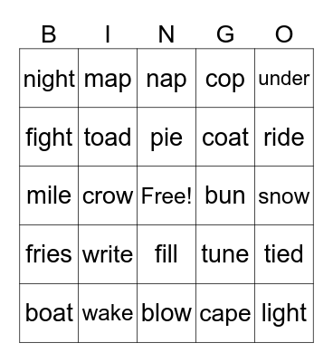 Long and Short Vowels Bingo Card