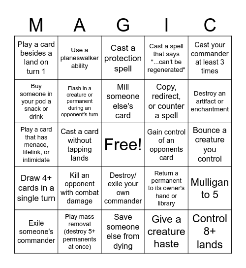 Commander Bingo Card