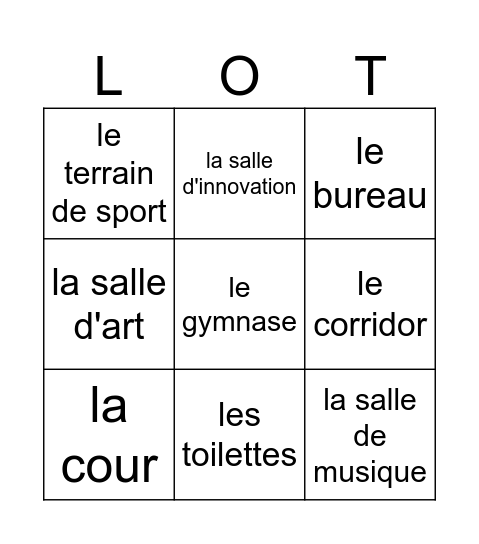 Les salles de l'école Bingo Card