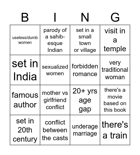 English Language Writers of India and India Bingo Card