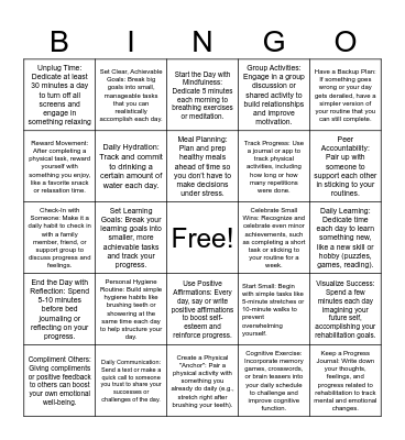 Routine Building Bingo Card