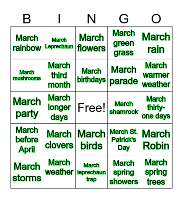 MARCH /R/ words Bingo Card
