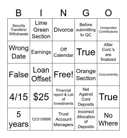 Fun Friday Bingo Card