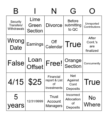 Fun Friday Bingo Card