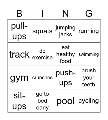 Healthy! Bingo Card
