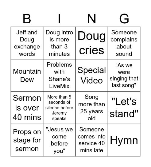 Sunday Mornings! Bingo Card