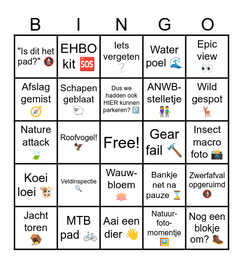 Kazige hike bingo Card