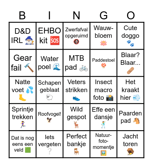 Kazige Hike Bingo Card