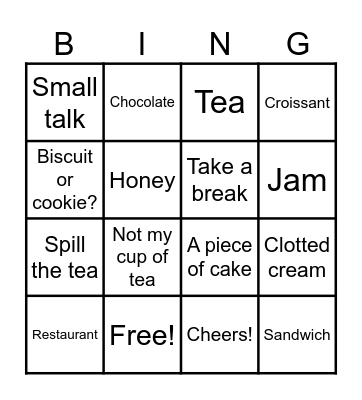 ENGLISH TEA Bingo Card