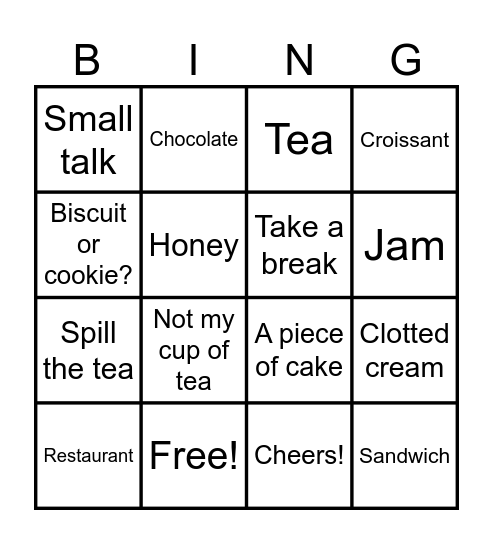 ENGLISH TEA Bingo Card
