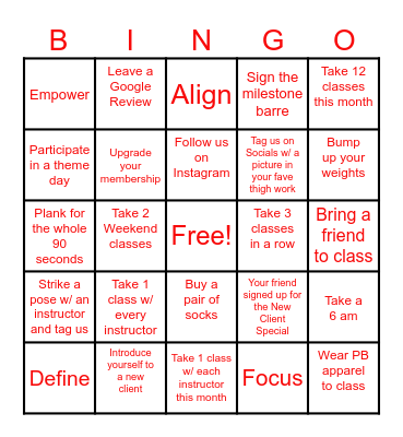 Pure Barre Grand Rapids & Grandville Bingo Card