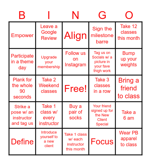 Pure Barre Grand Rapids & Grandville Bingo Card