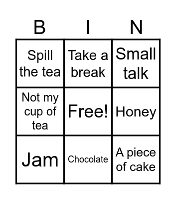 ENGLISH TEA Bingo Card