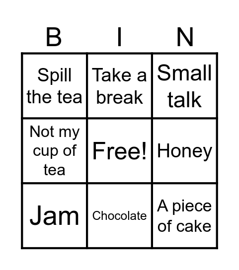 ENGLISH TEA Bingo Card