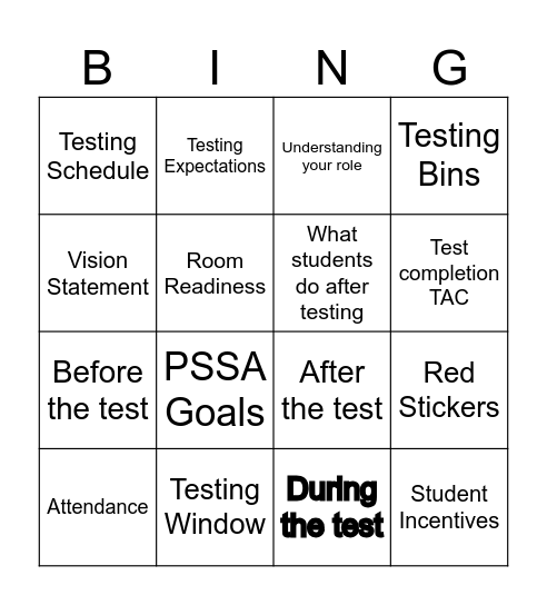 PSSA Bingo Card