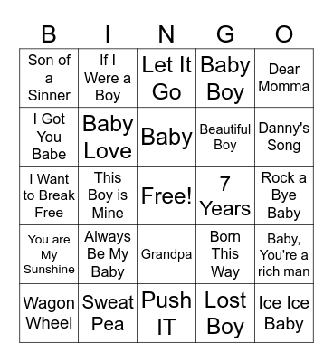 Ayla's Baby Bingo Card