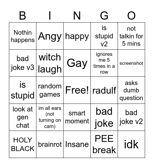 Gaudie bingo Card