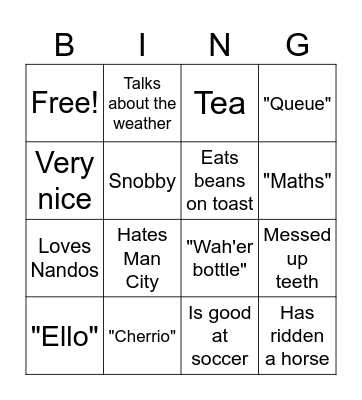 Bri'ish Bingo Card