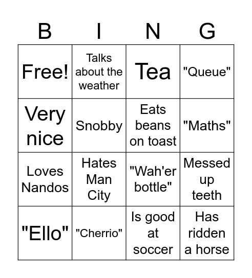 Bri'ish Bingo Card