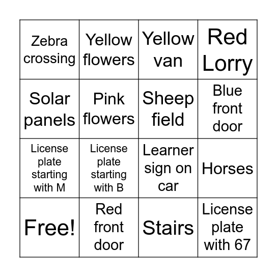 Minibus Bingo! Bingo Card