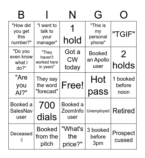 TRAINING!!!! Bingo Card
