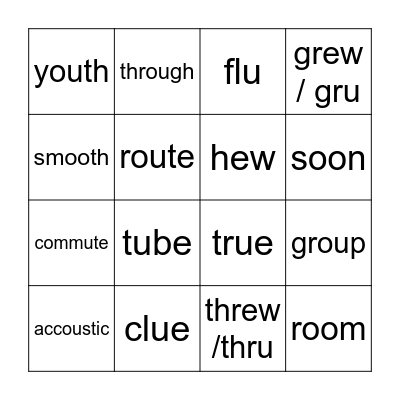 Phonics OO / OU/ U Bingo Card