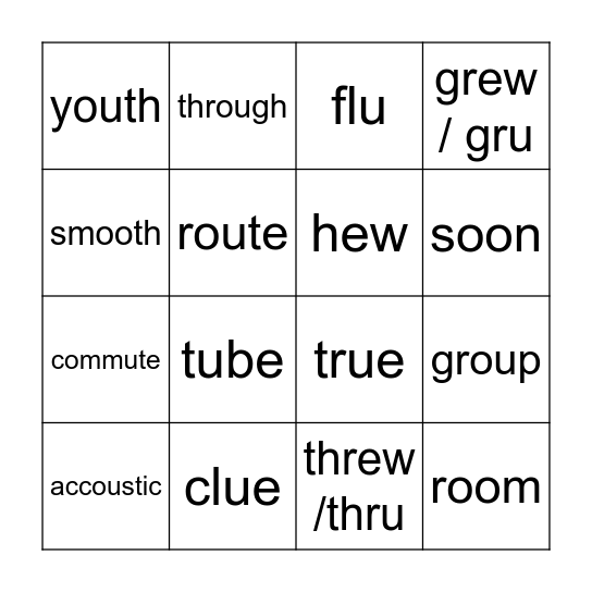 Phonics OO / OU/ U Bingo Card
