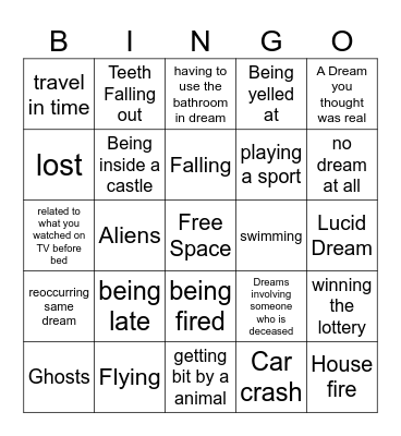 Dream Bingo Card