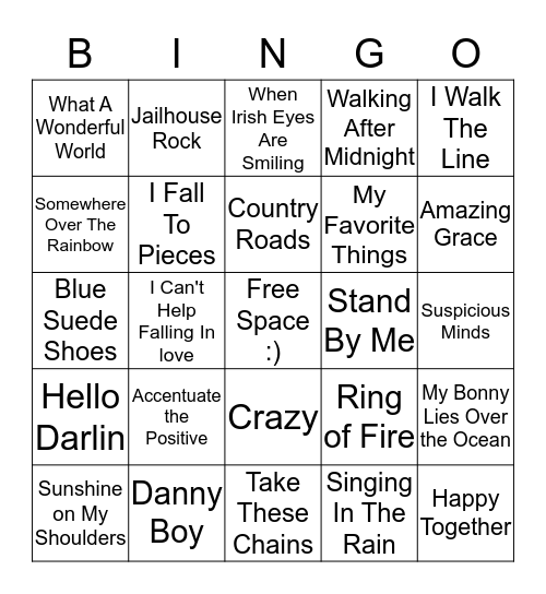 Name That Tune!! Bingo Card