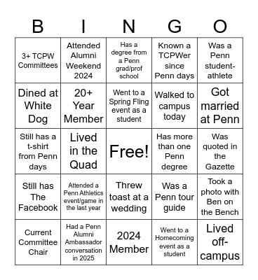 TCPW Spring Conference 2025 Bingo Card
