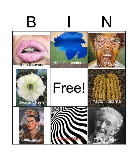 Women Artists Bingo Card