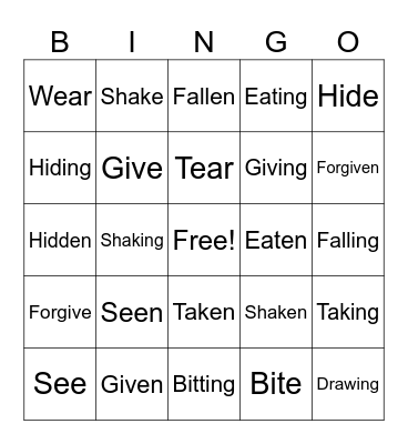 Irregular verbs Bingo Card