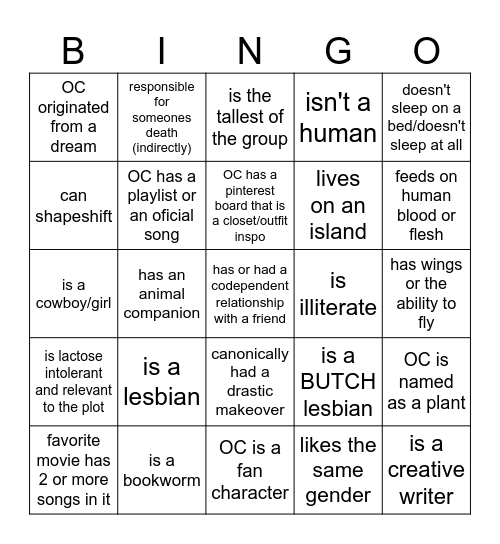 OC BINGO !! Bingo Card