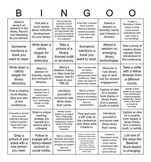 Utah School Library Association Conference Bingo Card